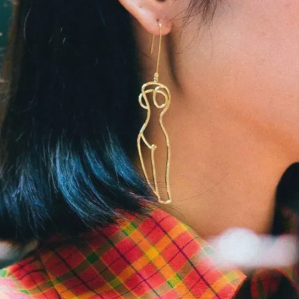 Gold Abstract Siliouhette Statement Earringd